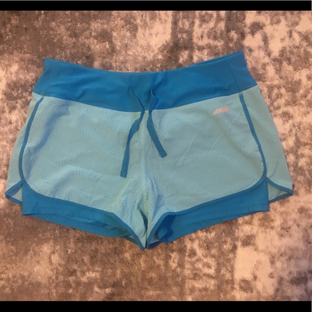 Blue workout shorts with built in spandex